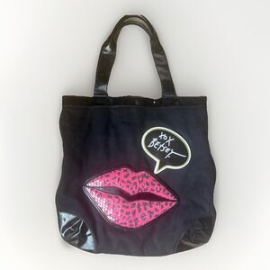 BETSEY JOHNSON Tote Bag Pink Sequin Lip BETSEYVILLE Black XOX Betsey